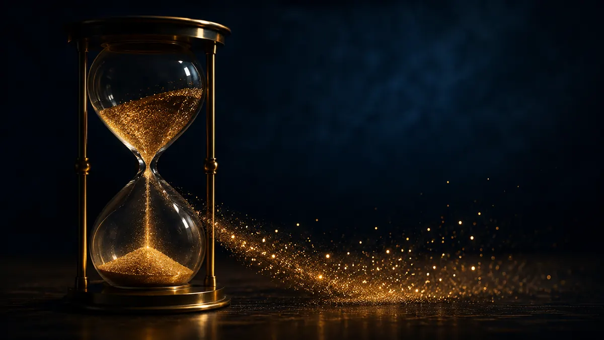 Un reloj de arena con la arena escapándose